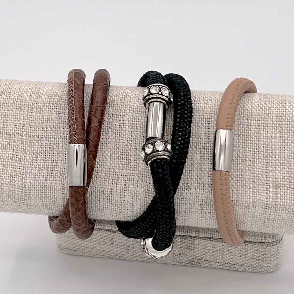 Brighton Woodstock single and double leather bracelets